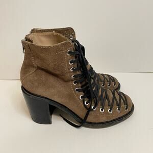 Elizabeth and James Terri Lace Up Boots Heeled Leather Brown Size 9